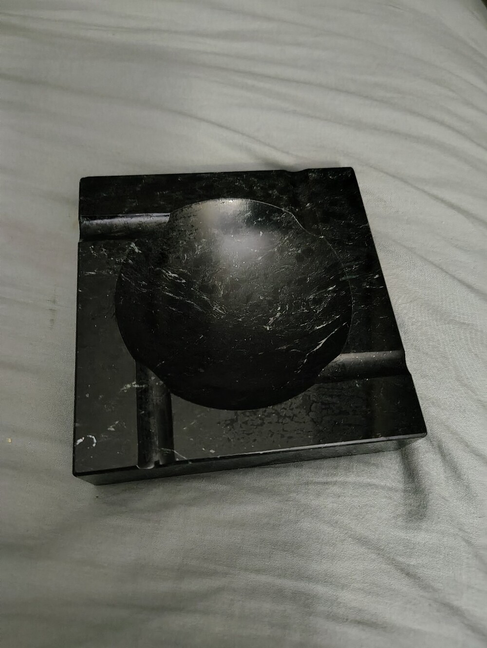 Black Marble Square Ashtray Vintage